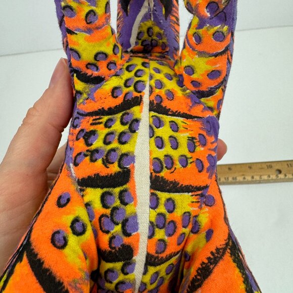 Vtg Play by Play Soft Plush Dinosaur Stuffed Animal Neon Orange Purple Black - Picture 11 of 11